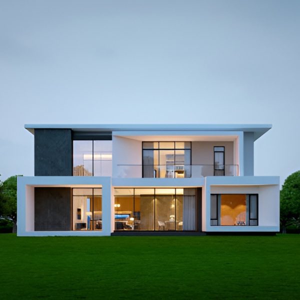 modern home with a large front yard