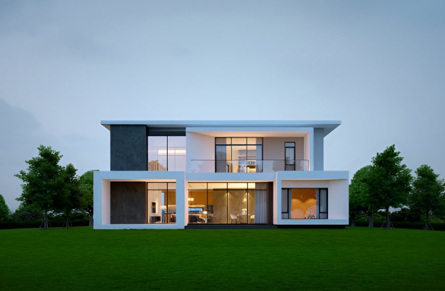 modern home with a large front yard